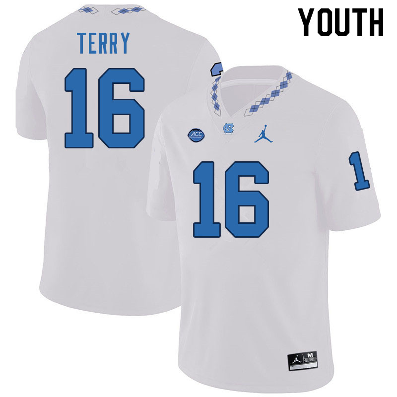 Youth #16 Javon Terry North Carolina Tar Heels College Football Jerseys Sale-White